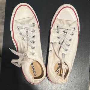 Converse White Canvas Low-Top Sneakers with Red Trim
